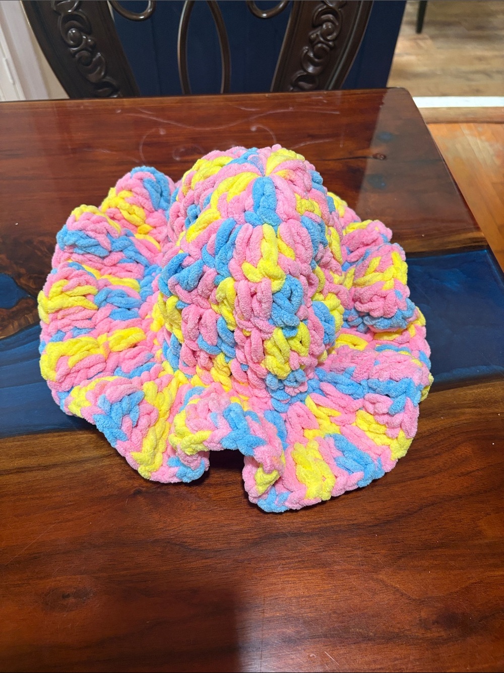 Crochet Braided Sun Hat - Pink, Blue & Yellow